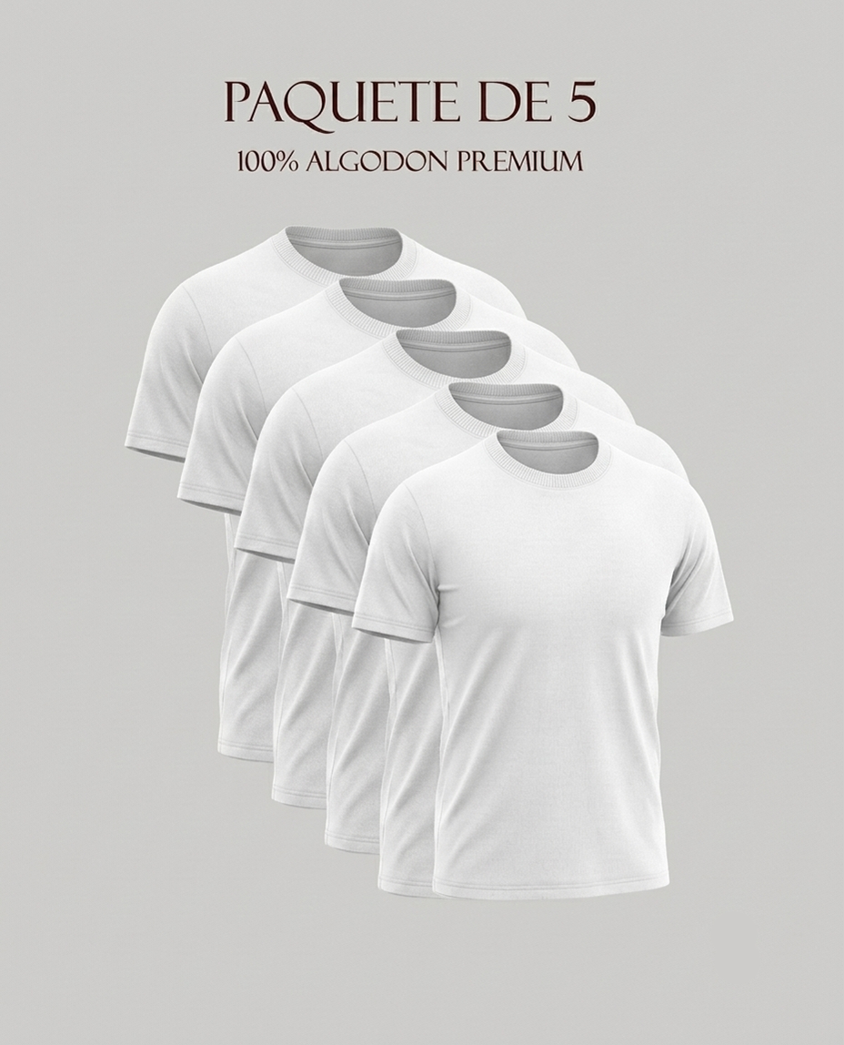 Paquete de 5 playeras, 100% algodon corte regular unisex