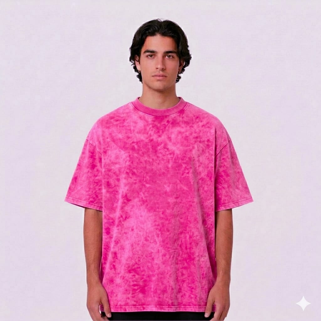 PLAYERA ACID WASH OVERSIZE ROSA, 230 GR