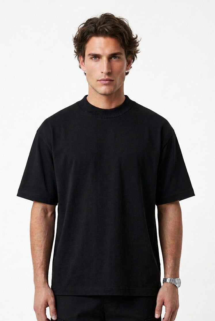 SEMI OVER 300 GSM ALGODÓN JERSEY NEGRO.